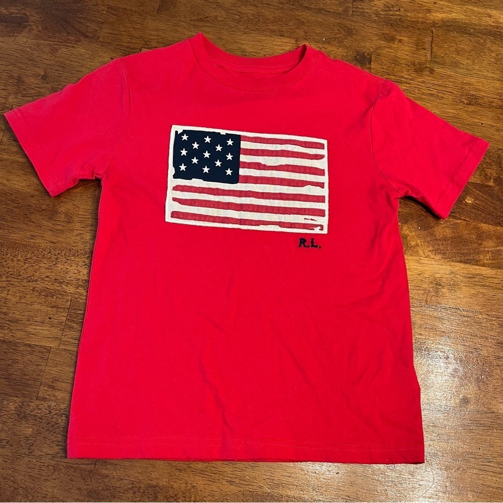 Polo Ralph Lauren Red Kids T-Shirt with Flag Print size small 8